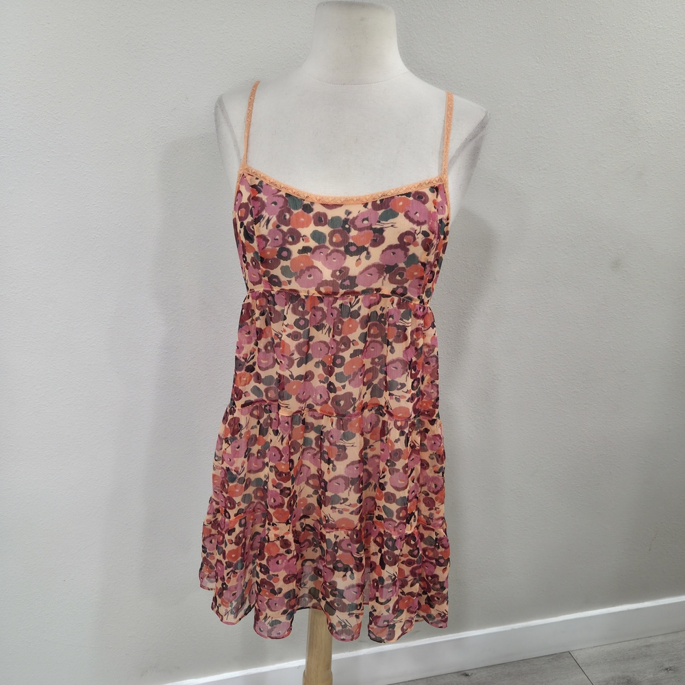 Free People Floral Print Intimate Dress - Pink and Orange